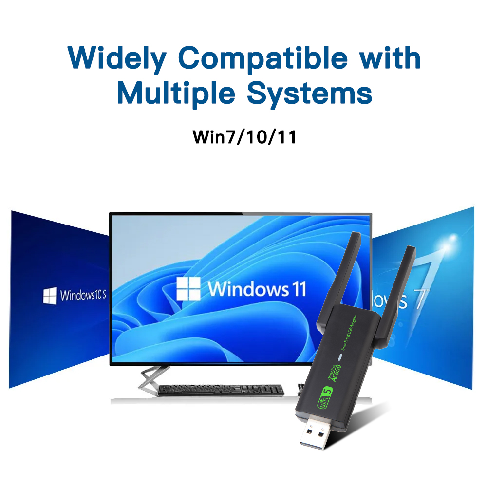 WiFi USB AC650 Adapter Dual Band Wireless USB2.0