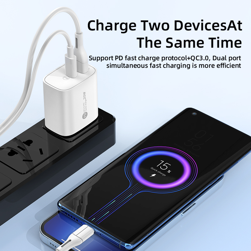 Dual Port Wall Charger USB C Quick Charger PD20W QC3.0 Fast Charging Adapter For iPhone Samsung
